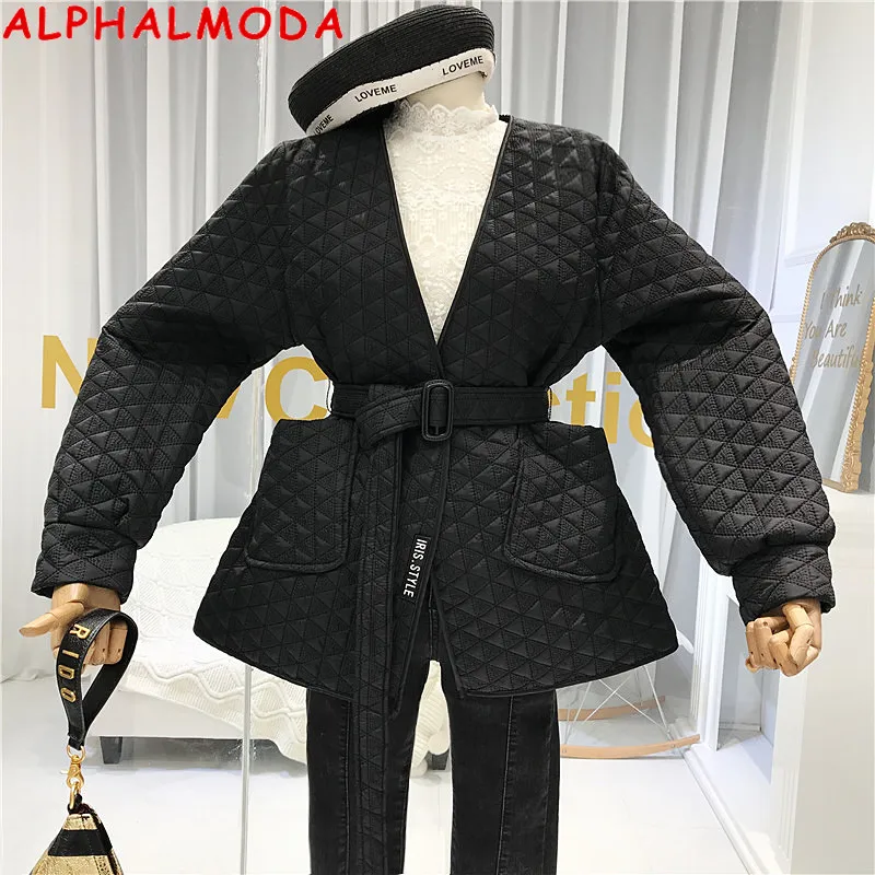 Женское Стеганое пальто ALPHALMODA в ретро-стиле с ремнем на завязках свободного кроя