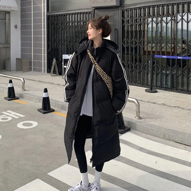 Женское зимнее пальто-бомбер с капюшоном Х-образной длины свободная парка