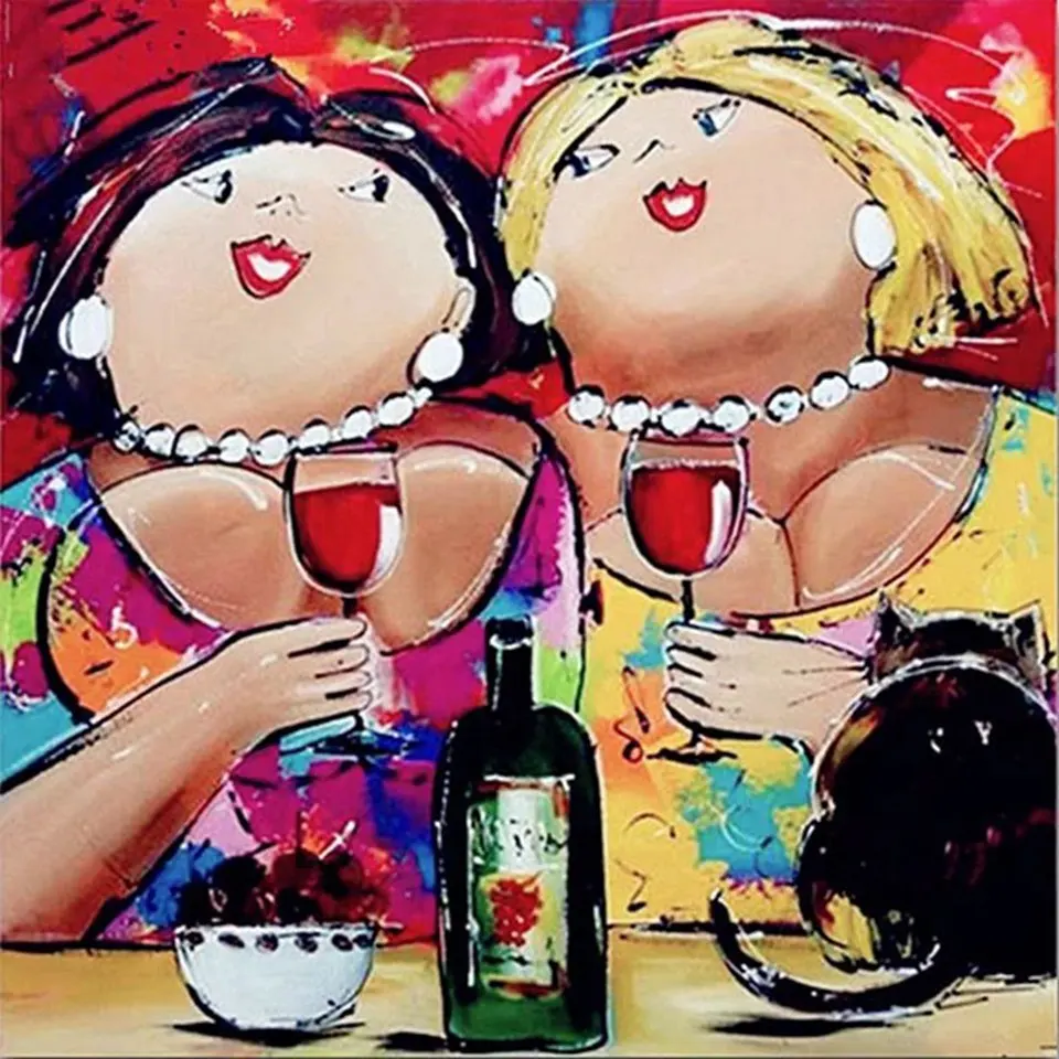 

5D DIY hand sewing full round diamond painting custom "wine glass lady" Mosaics cross stitch home decoration wall paste art gift