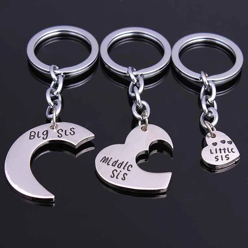 

Heart Pendant Friendship Key Rings Chains Keychain Family Gift Natural 3Pcs/Set