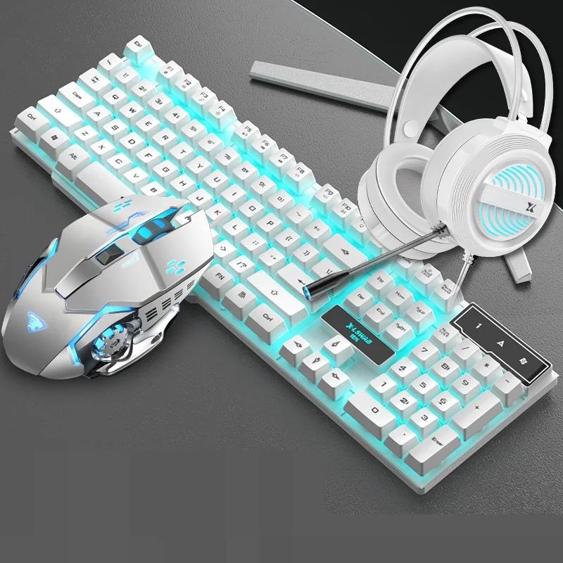 

Keyboard Mouse Earphone Combos USB Wired 104 Keys Membrane Keyboard 1600DPI Mouse Setro Earphone with Microphone