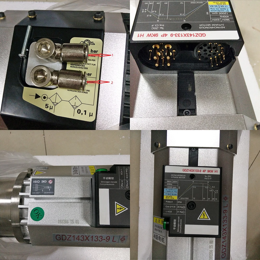 9KW с воздушным охлаждением мотор шпинделя 220 V/380 V 12000 ~ 24000rpm 6.4Nm 22A короткий/длинный