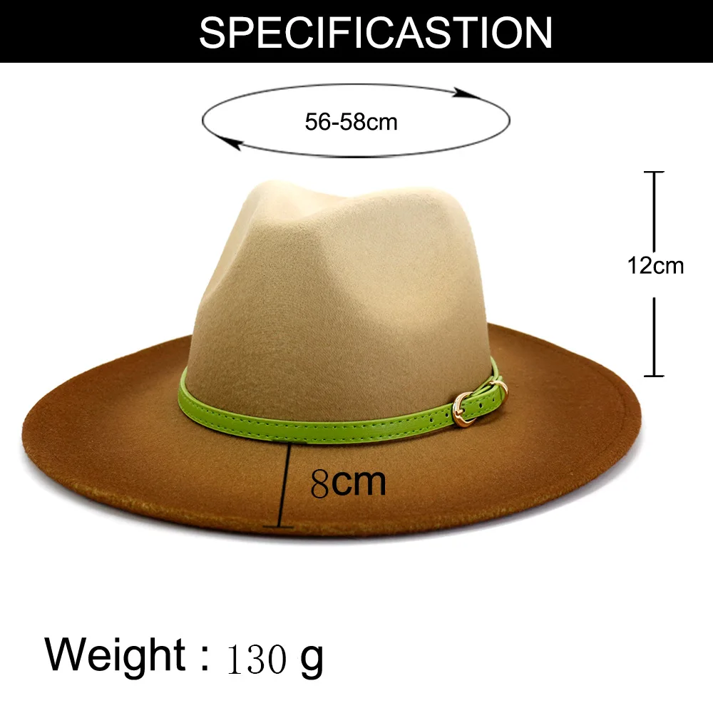 

FS Men Women Wide Brim Wool Felt Jazz Fedora Hats Gradient Color Trilby Party Panama Cap Purple Camel Beige Khaki Dress Hat