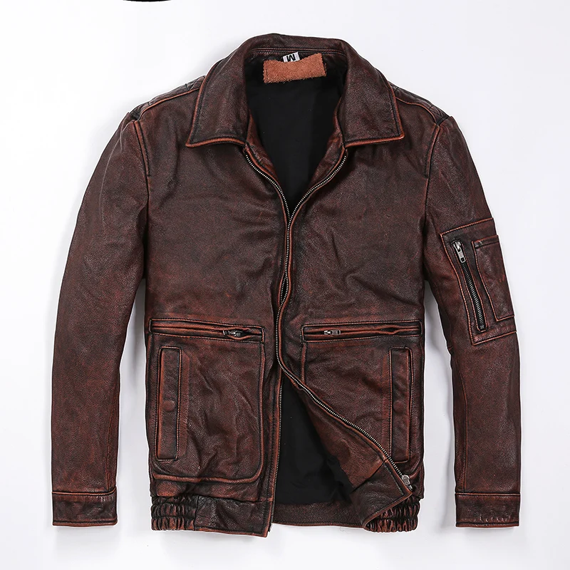 

Classic Style Leather Jacket Man Slim Vintage 100% Cowhide Jackets High Quality Motor Coat Sales 60-110kgs