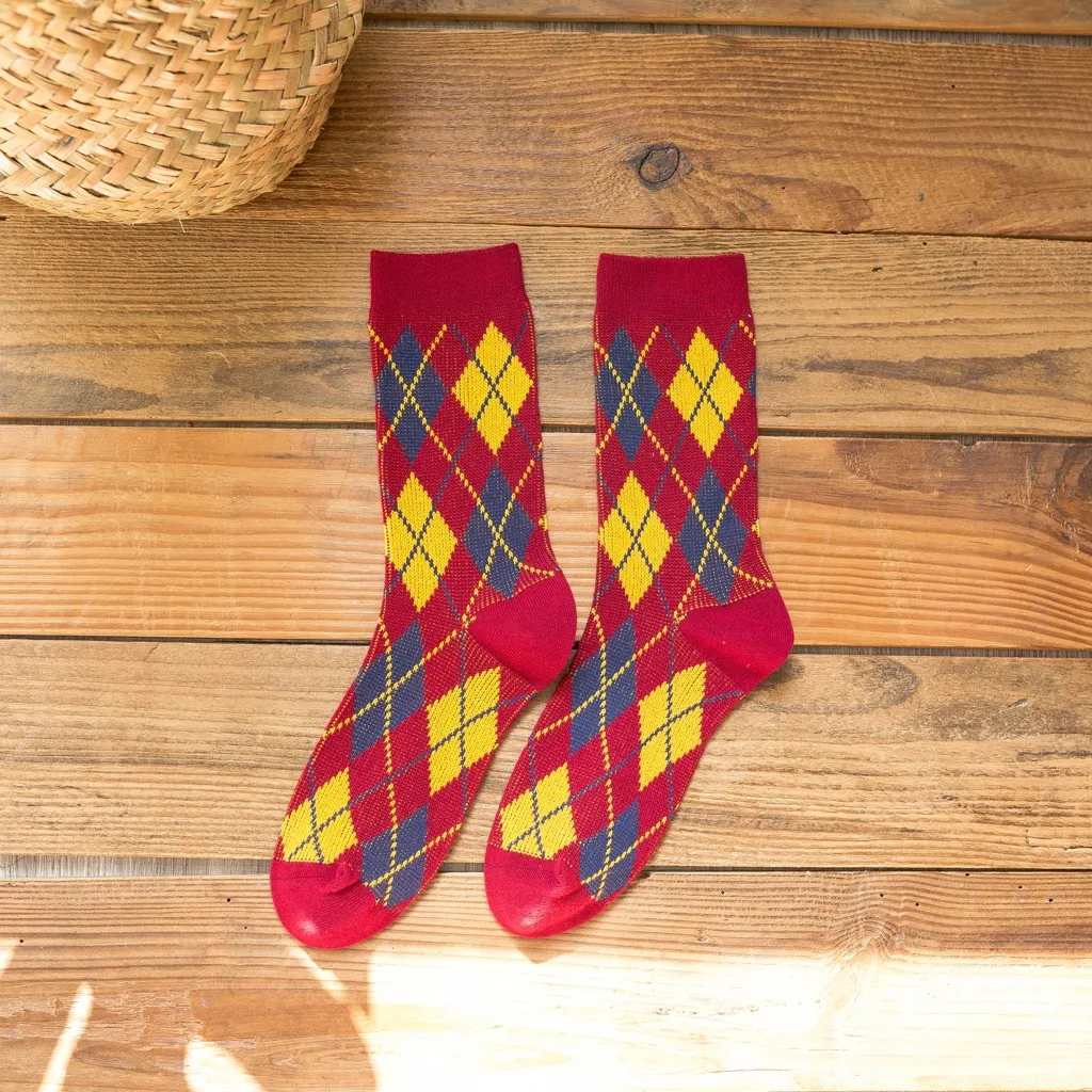 Забавные зимние носки унисекс женские ромбовидные цветные вязаные для пола