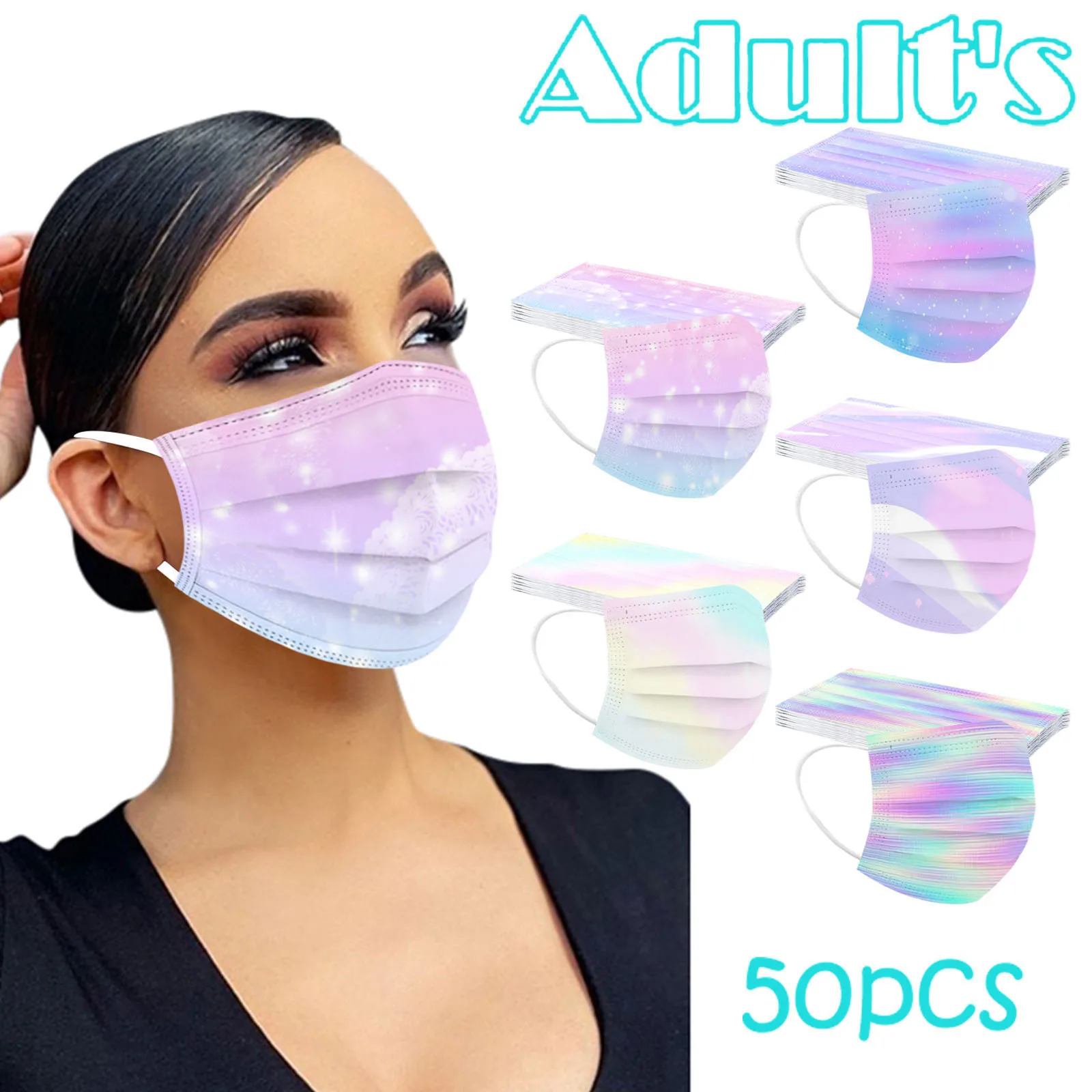 

50pc Disposable Adults Mask Tie-dye Gradient Print 3ply Ear Loop Face Mask Mascherine Mascarillas Desechables Halloween Cosplay