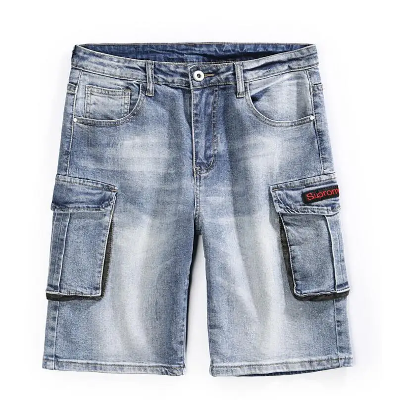 

Men Stretch Denim Shorts Blue Jeans Elastic Denim Shorts Multi-pocket Jeans Good Quality Men Cotton Casual Shorts Jeans Size 36