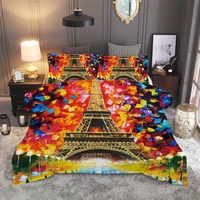 23 pcs oil painting tower in paris bedding set with pillowcase polyester colored bed linen duvet cover quilt cover set