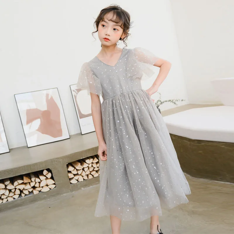 Платье для девочек-подростков длинное повседневное с V-образным вырезом белого