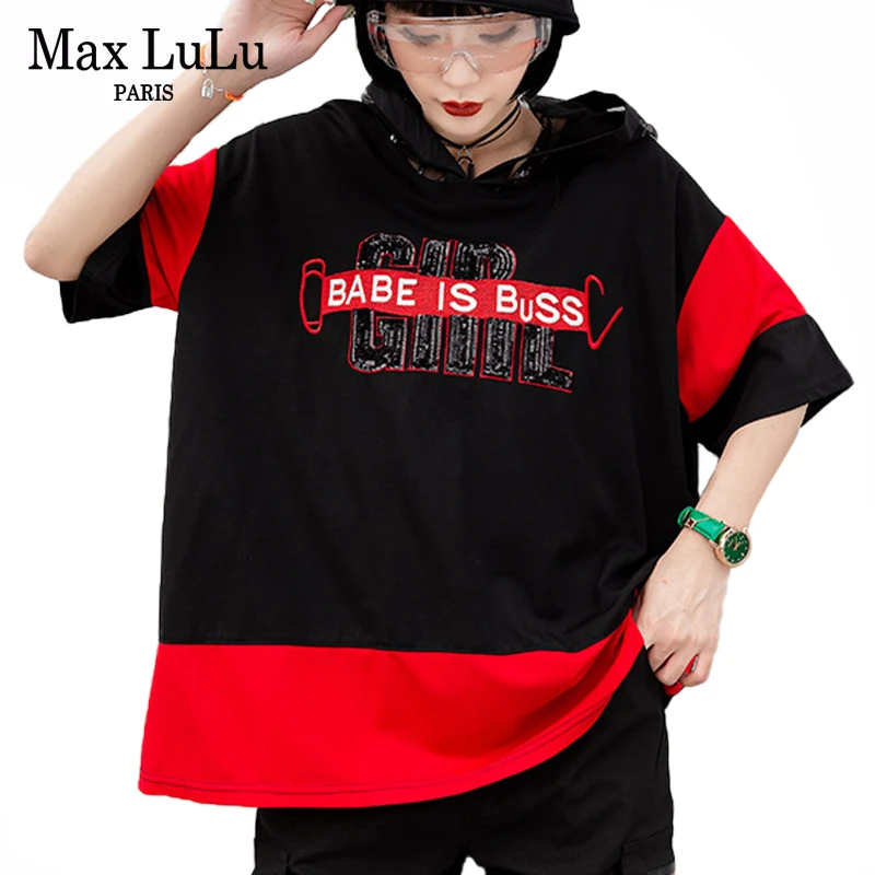 Max LuLu 2020 Модные топы корейские женские летние повседневные футболки с капюшоном