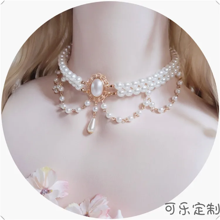 

Japanese Original Handwork Lolita Gorgeous Pearl Necklace European Style Vintage Sweet Multilayer Clavicle Chain Accessories