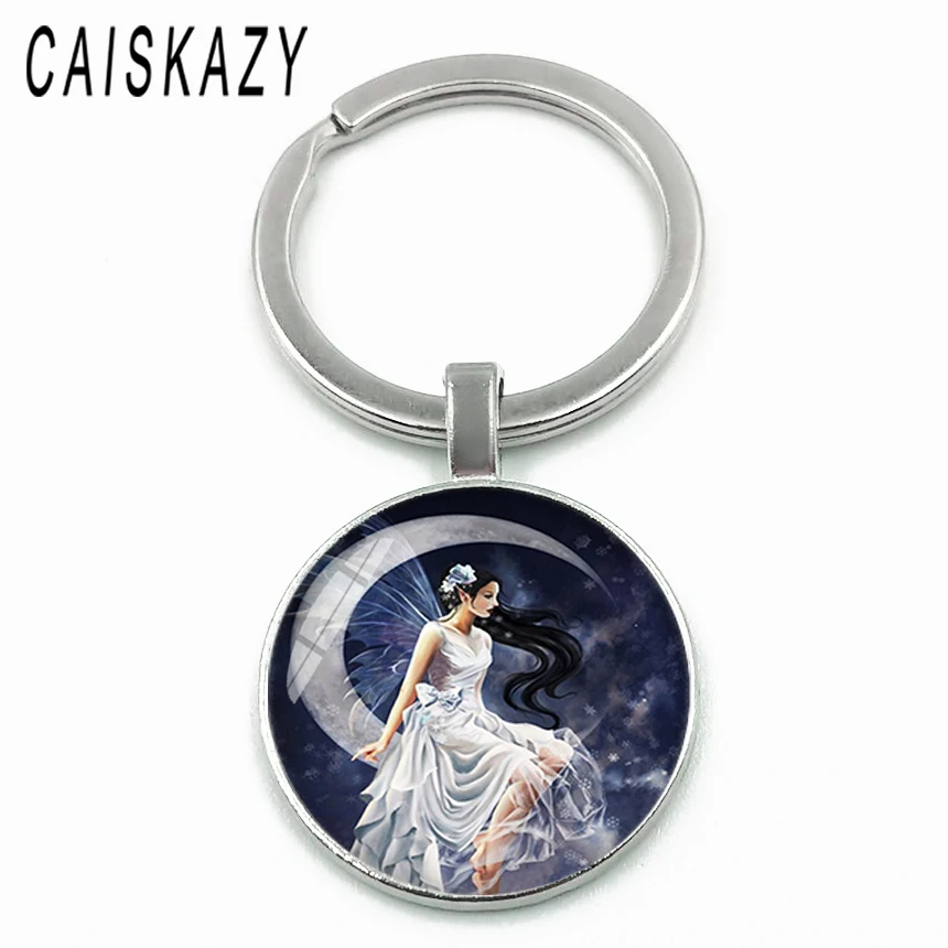 Крылья феи на Луне стеклянный купол для ключа Держатель красивая бабочка ангел с