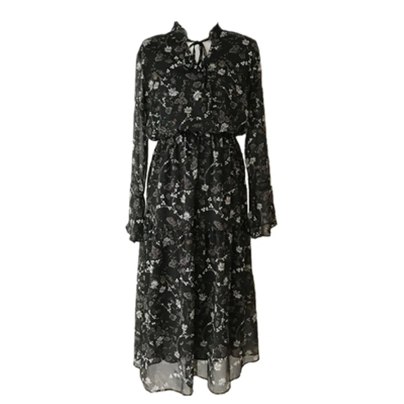 

2021 Dress Women Long Sleeve Vintage Dress Chiffon Shirt For Ladies Casual Floral Midi Autumn Dresses Y976