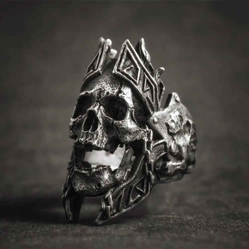 EYHIMD уникальный Gods of War Ares череп кольца в стиле панк, рок-Воин кольцо из нержавеющей стали 316L мужские байкерские ювелирные изделия