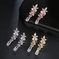 ekopdee zircons flowers cubic zircon cz long pink tassel earrings for women ladies earrings 2021 wedding party jewelry