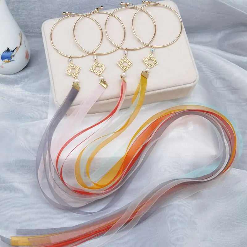 

Vintage Hair Loop for Women Chinese Hanfu Accessories Alloy Hair Band with Long Chiffon Ribbon Cosplay Accessories 1 Piece