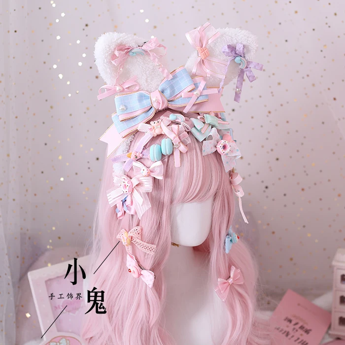 Милые японские мягкие заколки для волос Lolita розовая Синяя Клетчатая заколка с