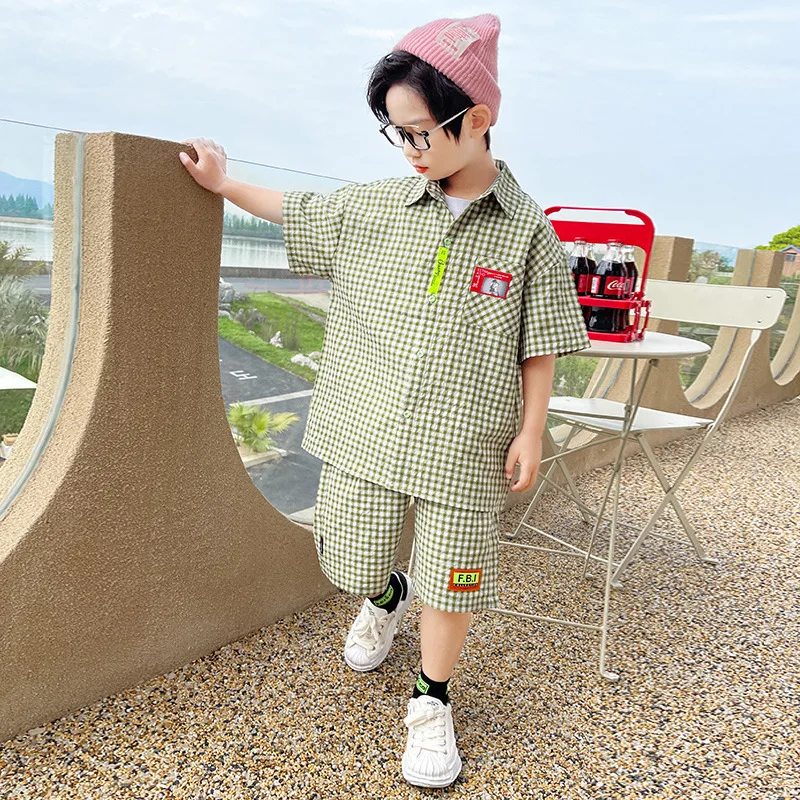 

Boys Summer Clothes Set Kids Plaid Short Sleeve Tops Casual Shorts Suits 3 4 5 6 7 8 9 10 11 12 13 Years Teen Boys Costume