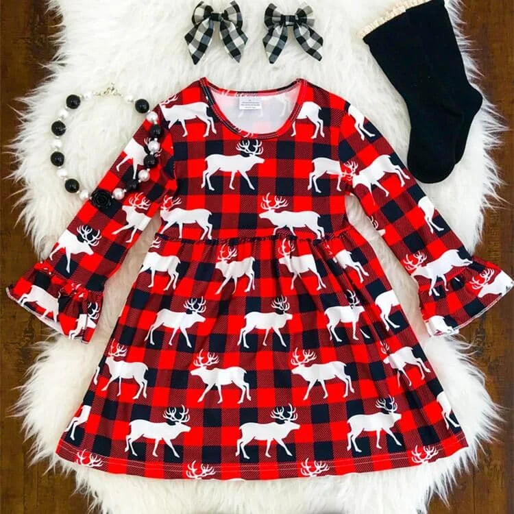 Рождественская Детская одежда в клетку с изображением овец и животных платье для
