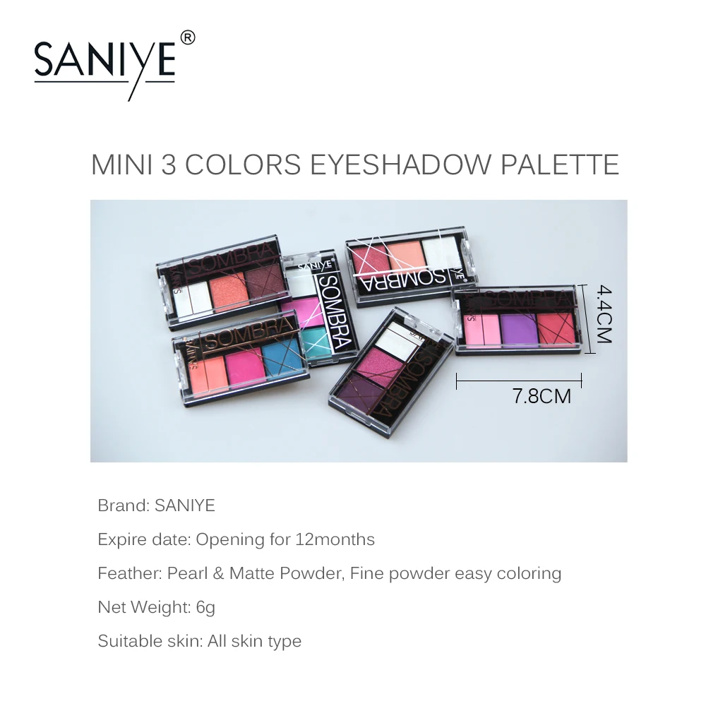 SANIYE блеск 3 цвета водонепроницаемый Минеральные тени для век Палитра Портативный
