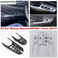 armrest window glass lift button panel cover trim matte carbon fiber accessories for nissan navara np300 terra 2017 2021