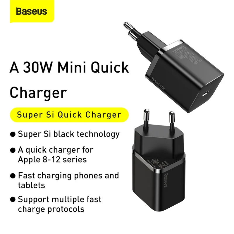 Зарядное устройство Baseus Super Si 30 Вт USB C для Macbook iPad Pro QC PD 3 0 зарядное быстрой зарядки