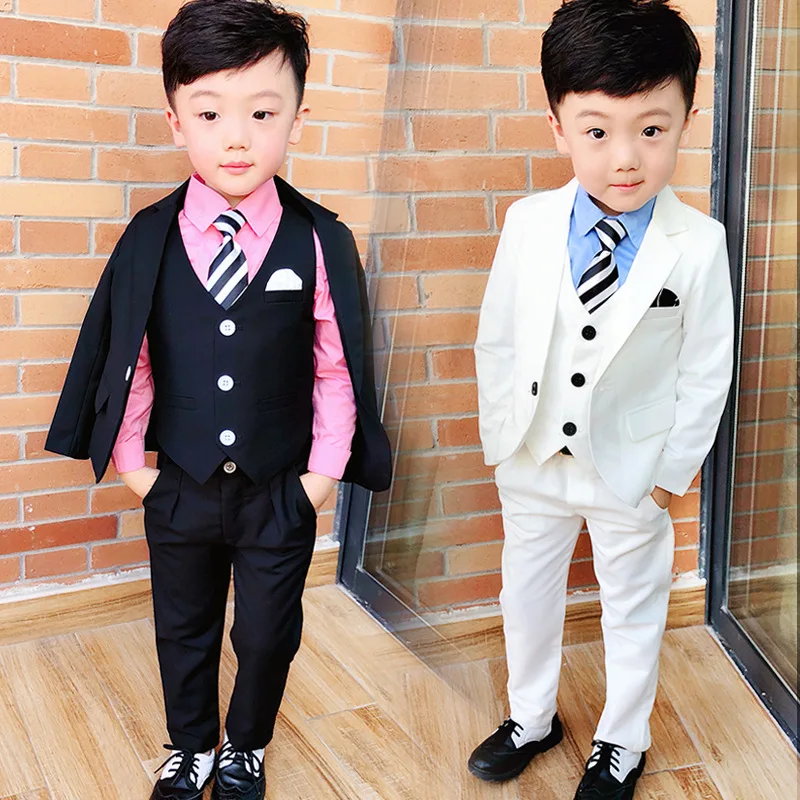 

Formal Suit For Kids Wedding Birthday Party Dress Blazer Vest Pants Solid Child Tuxedo Prom Performance Costume 3PCS ZH139