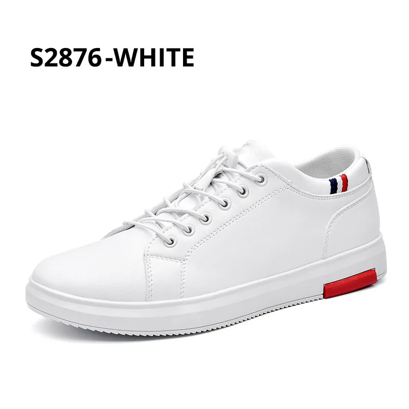 S2876-White Surom/модная кожаная повседневная обувь для мужчин; визуально увеличивающие рост мужские белые туфли; классические черные мужские кроссовки на шнуровке; Sapato Masculino - Цвет: S2876-White