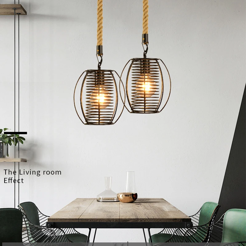 

1Pc Vintage Industrial Hemp Rope Hanging Lamp Bar Living Room Decorative Light Home Chandelier(Not Included Bulb)