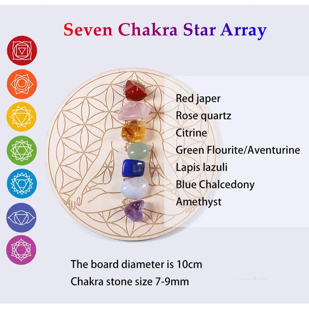 

Натуральные лечебные хрустальные камни, роза, Кварцевая палочка, 7 чакр, Звездный массив, круглая деревянная тарелка, эстетический декор для...