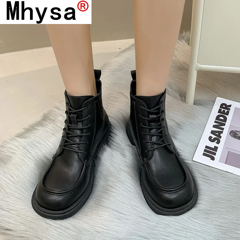 

Женские ботильоны из ПУ кожи, на шнуровке, с круглым носком, квадратным каблуком и боковой молнией, осень 2021