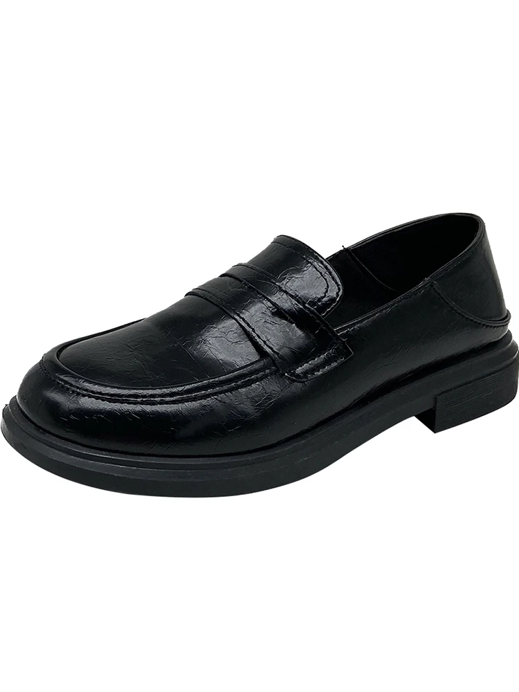 

Casual Woman Shoe All-Match Oxfords Female Footwear Round Toe Modis British Style Loafers With Fur Moccasin Retro Leather New Dr