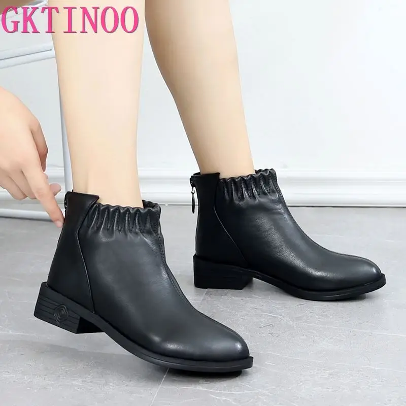 

GKTINOO/модные женские ботинки осенние ботинки ботильоны из натуральной кожи 2019 г. Зимняя теплая женская обувь на меху с плюшем Большие размеры...