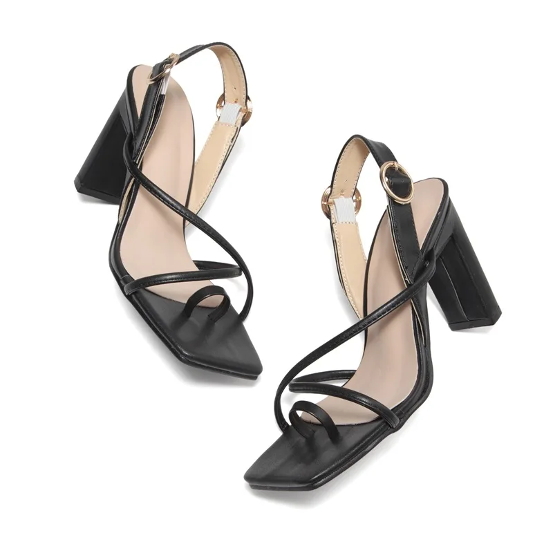 

Summer New Square Heel black sandals Women Sexy Open Toe Shoes high Heels Party Sandals Size 35-42