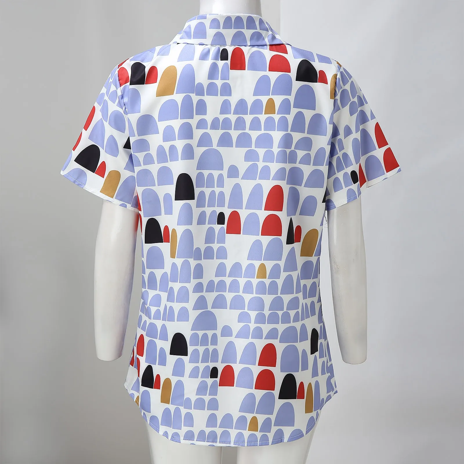 

Casual Women's Summer Round Neck T-shirt Loose Geometry Printed Cotton T Shirt Button Tops Plus Size Short Sleeve Tee Tops 2021