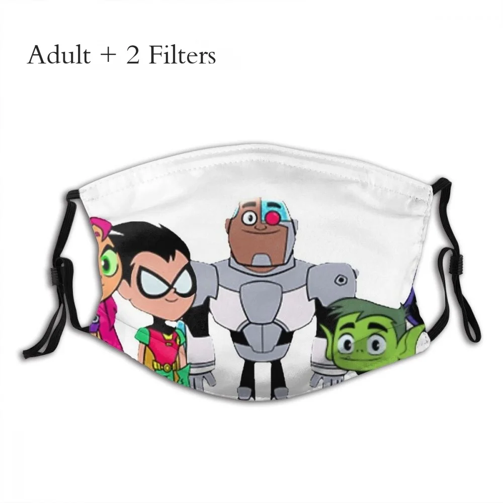 

Teen Titans GO Animated Television Series Protection Masque Main Characters Washable Reutilizable Mask With Filters Respirator