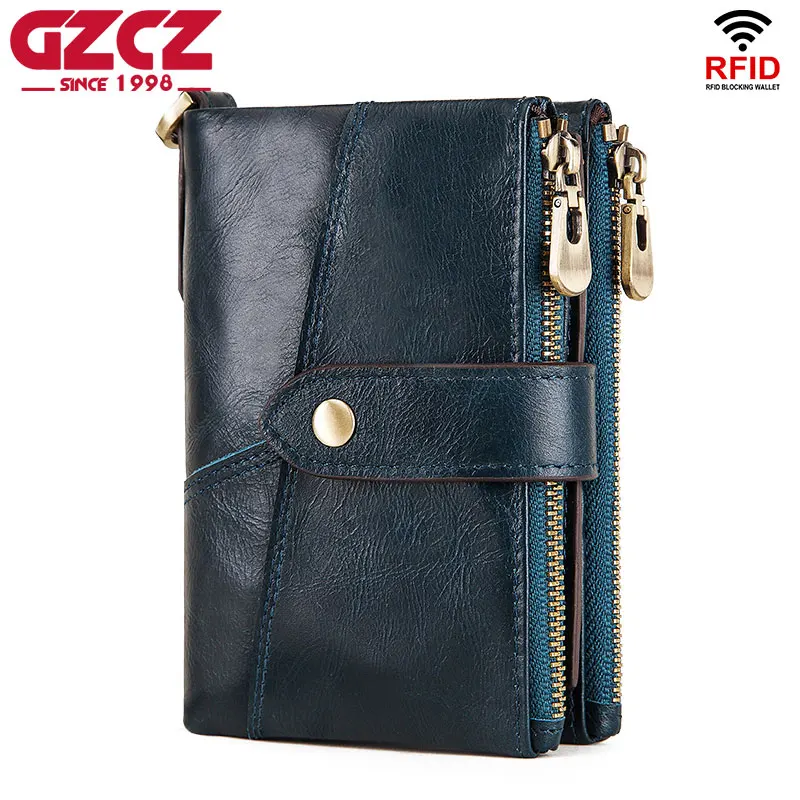 Genuine Leather Women Wallet GZCZ Casual Men Wallet Women Long Wallet In Women`s Wallet and Purses Retro Rfid Women Short Wallet