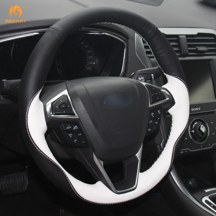 MEWANT Черный Белый Чехол рулевого колеса автомобиля из натуральной кожи для Ford Mondeo