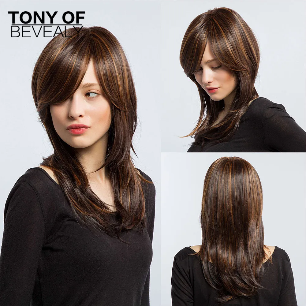 Длинные волнистые парики из коричневых волос для женщин термостойкие