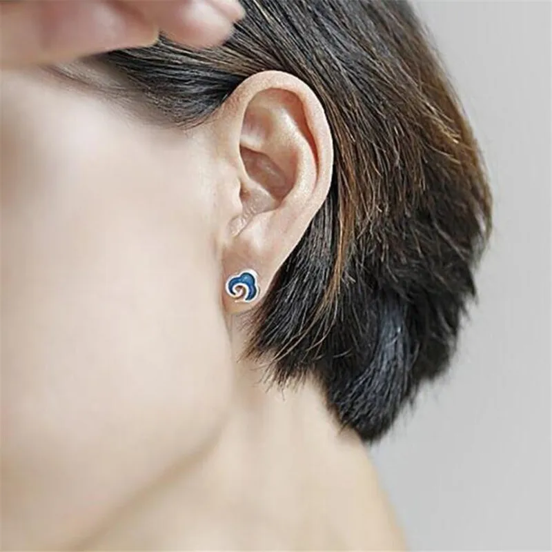 

925 Sterling Silver Fashion Creativity Blue Clouds Stud Earrings For Women Silver 925 Jewelry Pendientes LE016