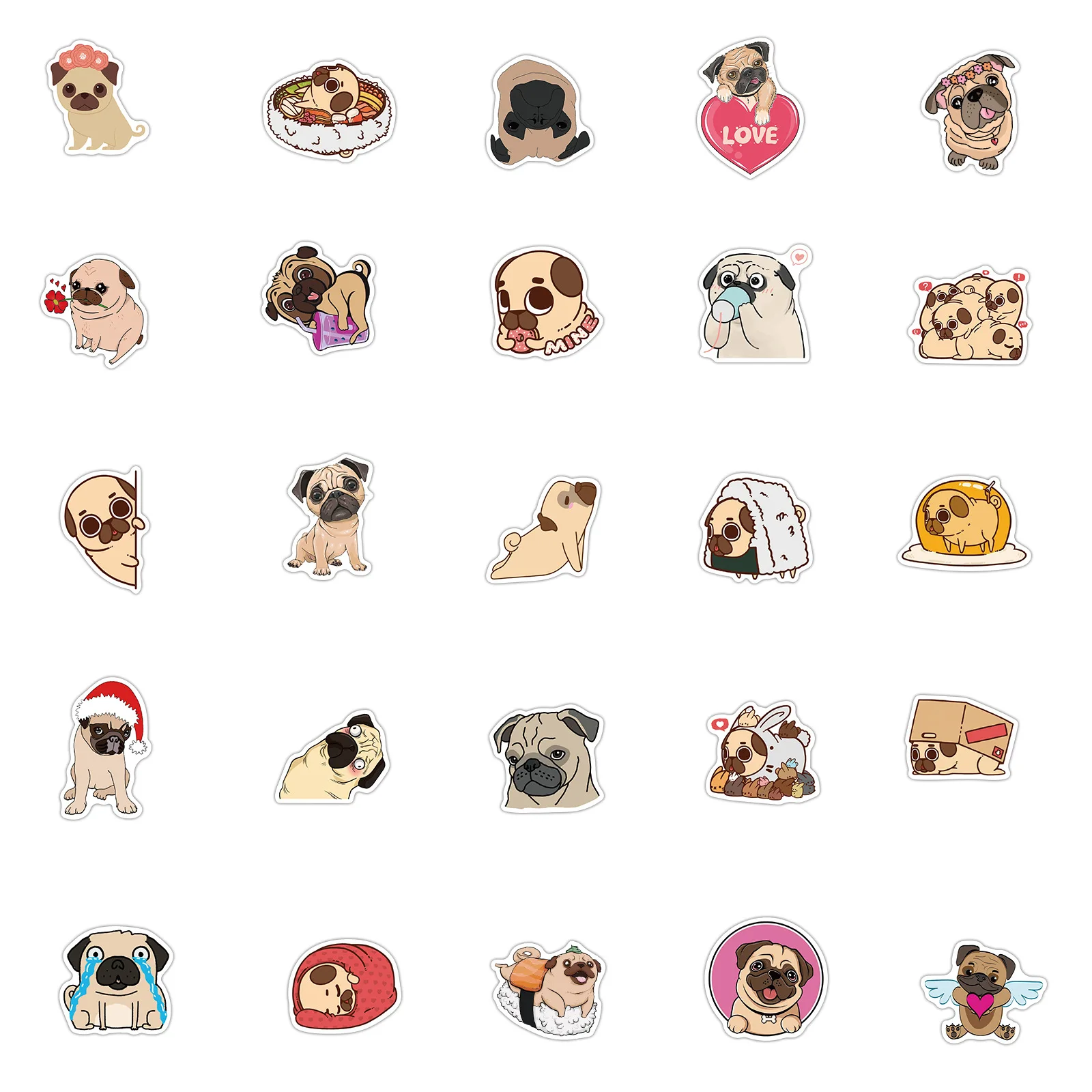 

10/30/50PCS Cartoon Cute Pet Dog Bulldog Hand Account Material Mobile Luggage Decoration Sticker Children Reward Toy Wholesale