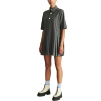 womens grey diamond button pleated skirt springsummer 2022 preppy style polo collar short sleeve pocket dress