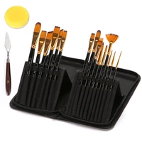 15pcs black handle artist paint brushes set with canvas bag palette knife sponge different shapes nylon hair silver art supplies