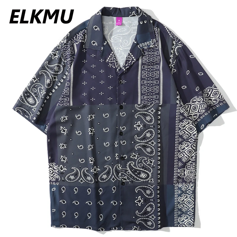 

Винтажная бандана ELKMU с рисунком Пейсли, Гавайские цветные рубашки, пляжные праздничные рубашки с коротким рукавом, женские топы, HE928