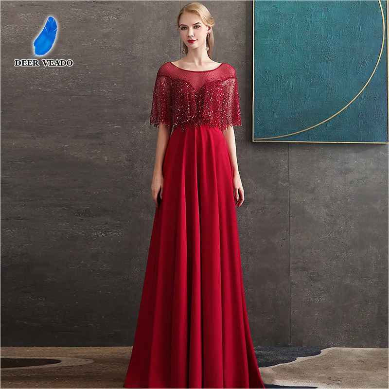 DEERVEADO MFY121 Red Prom Dresses Long 2020 New Arrival Beading Sequins Occasion Party Formal Dress Gown | Свадьбы и торжества