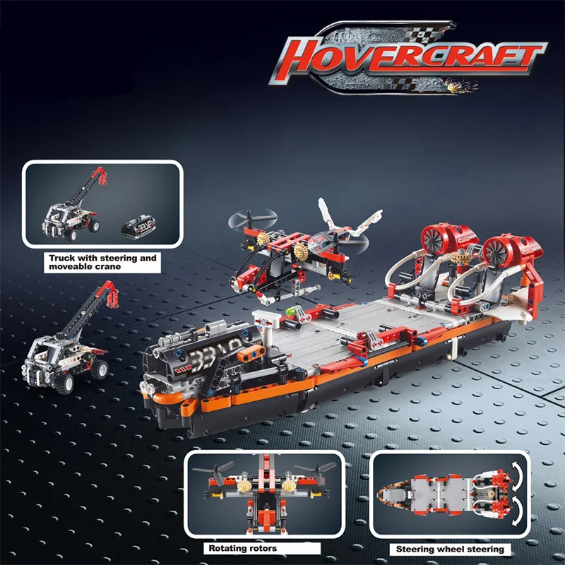 

Technical 1020pcs Hovercraft Model Building Blocks 2 Model In 1 Transport Ship With Truck Helicopter Bricks Toys For Kid Boy