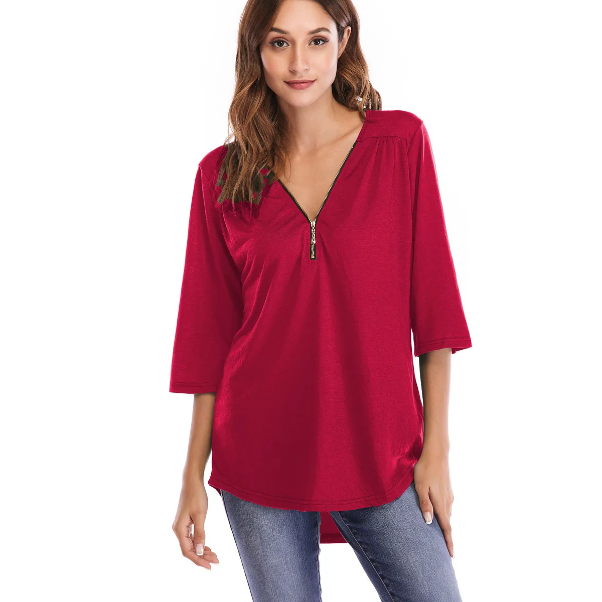 women shirts womens clothing t shirt tops half sleeve Regular Casual V-Neck tshirt plus size clothes | Женская одежда