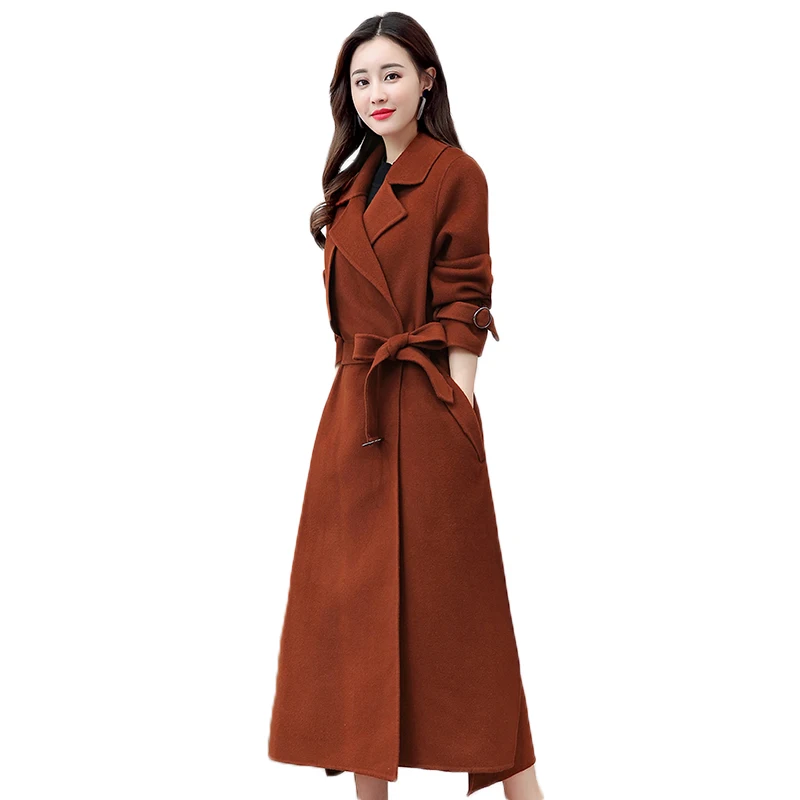 Woolen Trench Coat Women Overcoat New Autumn Winter Woolan Coat Female Fashion Slim Mid-Length Cashmere Outerwear Lady