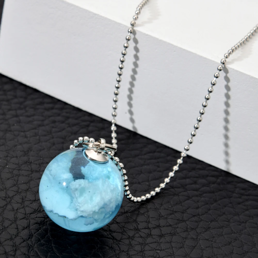 Модное голубое небо белые облака стеклянный шар кулон ожерелье для женщин