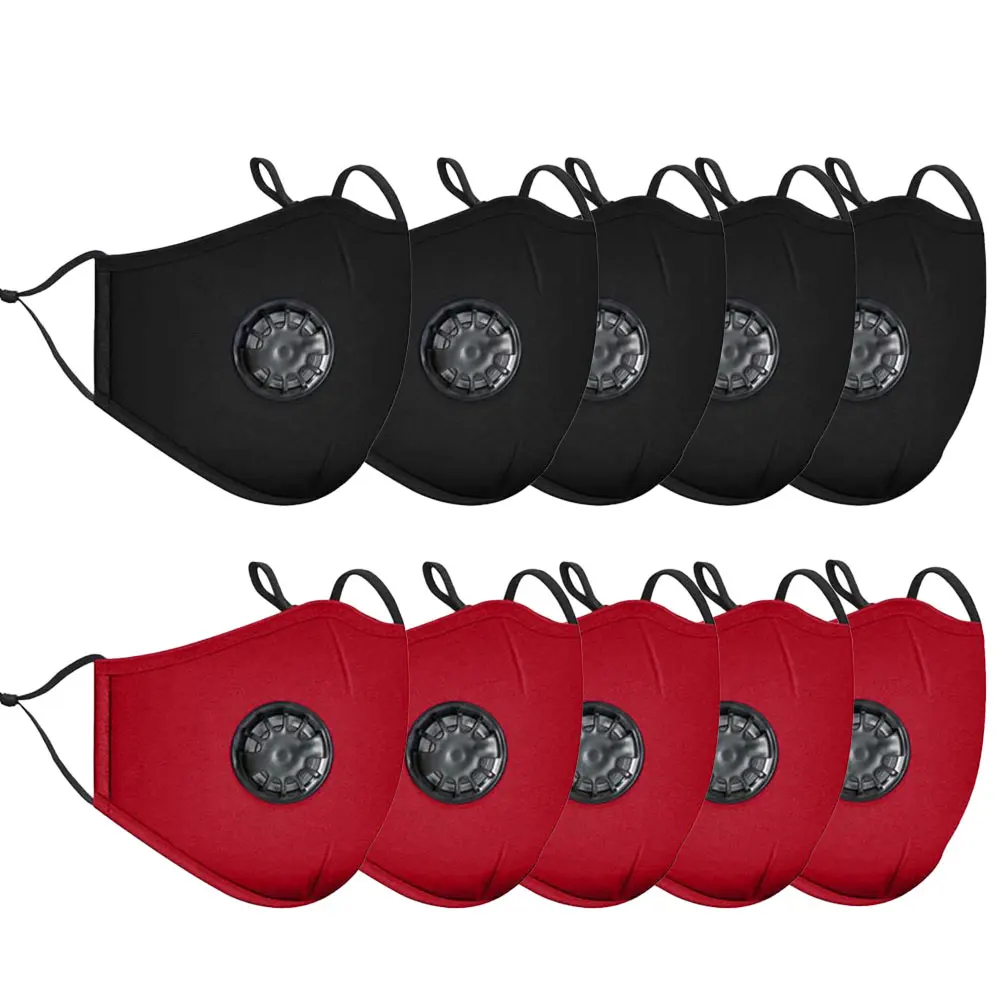 

10PCS Reusable Fabric Face Mask Breathing Valve masque tissus Unisex Anti-dust Black Protective Mouth Cover caps mask Mascarilla